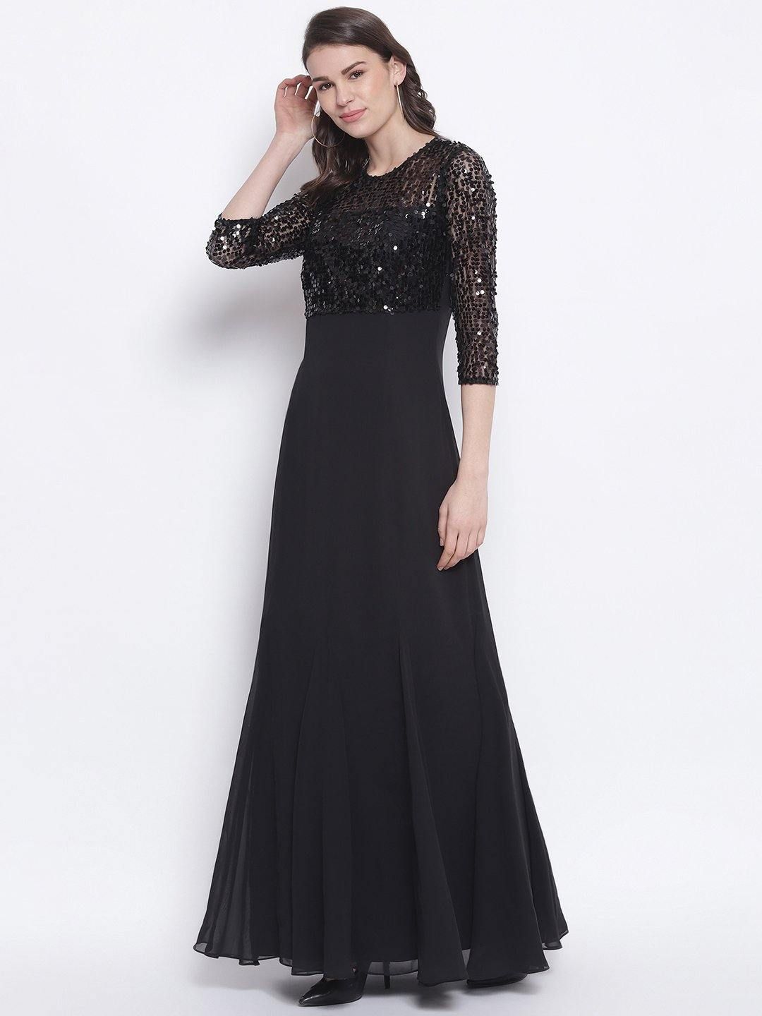 Estonished Black Sequined Half Puff Sleeves Mini Dress | EST-SEW-239 |  Cilory.com